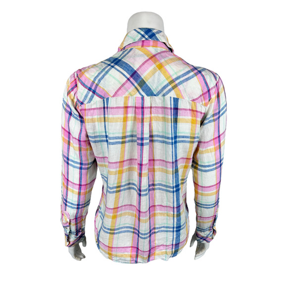 Candace Cameron Bure Regular Linen Blend Button-Front Shirt White Plaid Small Sz - Picture 2 of 2